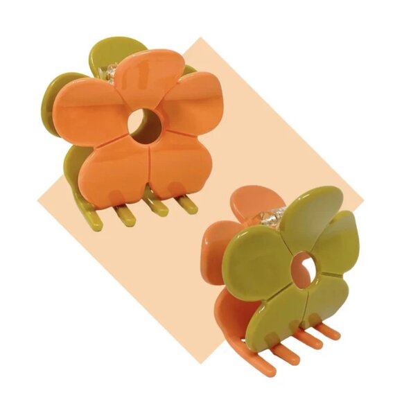 NWT Cleo Daisy Colorblock Orange and Tan Hair Claw Clip - Picture 5 of 5